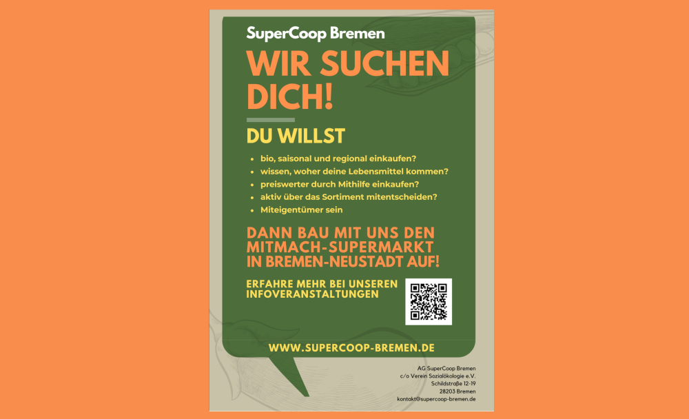 Veranstaltung: Findet in einem Extra-Raum statt: SuperCoop Bremen: Dein Einkauf, Dein Einfluss Findet in einem Extra-Raum statt: SuperCoop Bremen: Dein Einkauf, Dein Einfluss